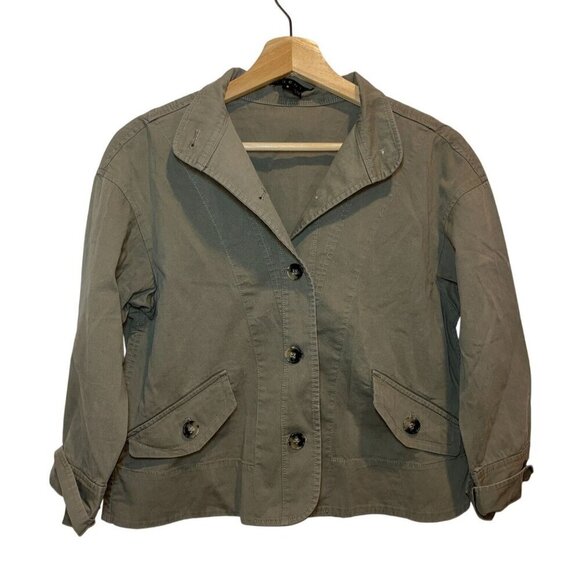 Theory Womens Olive Green Cotton Blend Jacket Size 8 With Button Closure & Pocke - Picture 1 of 6